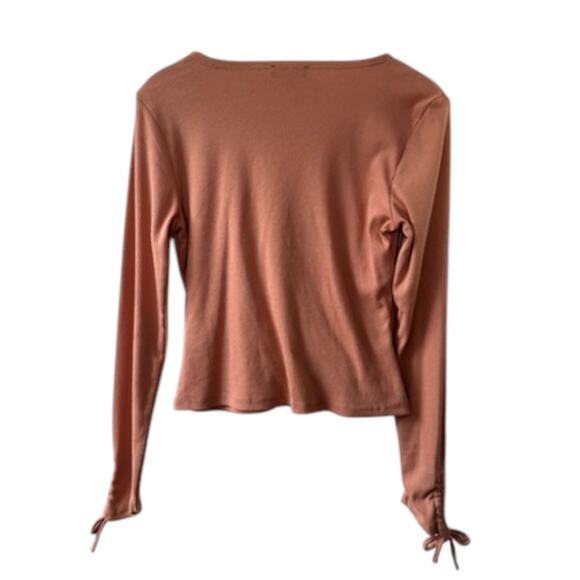 1.State Long Sleeve Faux Wrap Surplice Ribbed Top - Clay Rose - Women's Small - Picture 2 of 6